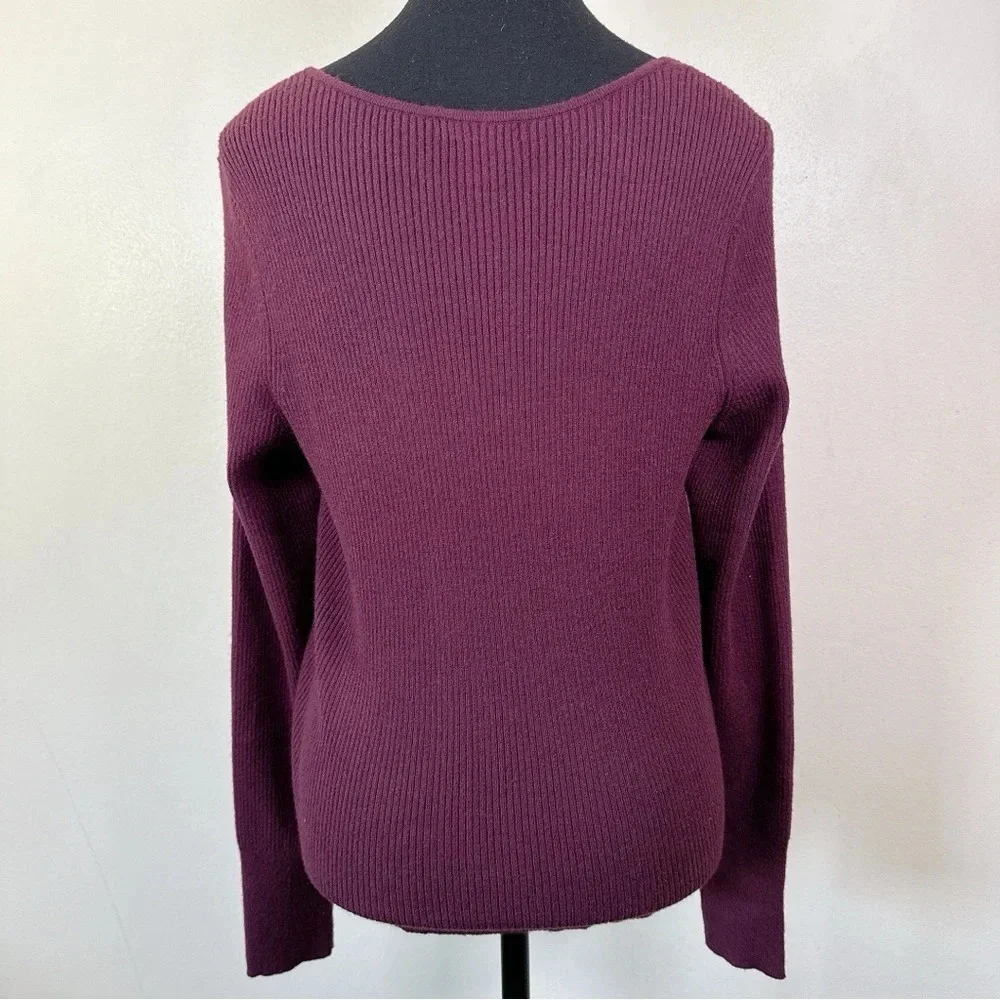 Halogen Womens Size 1X Ribbed Heart Neck Soft Long Sleeve Sweater